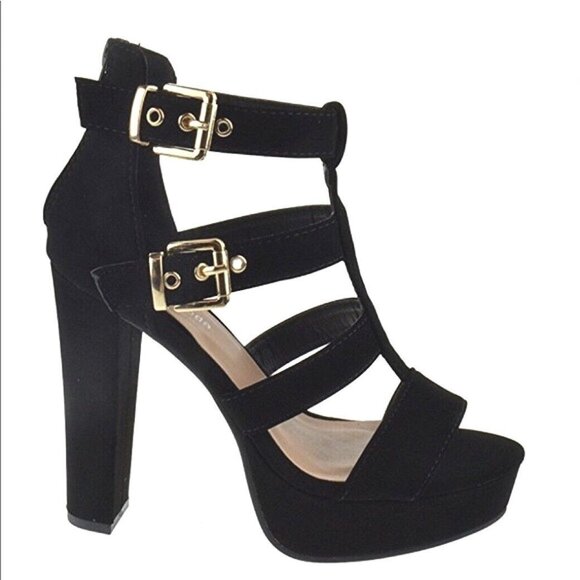 Top Moda Open Toe Faux Suede Platform Chunky High Heel Strappy Dress Sandals - Picture 4 of 7